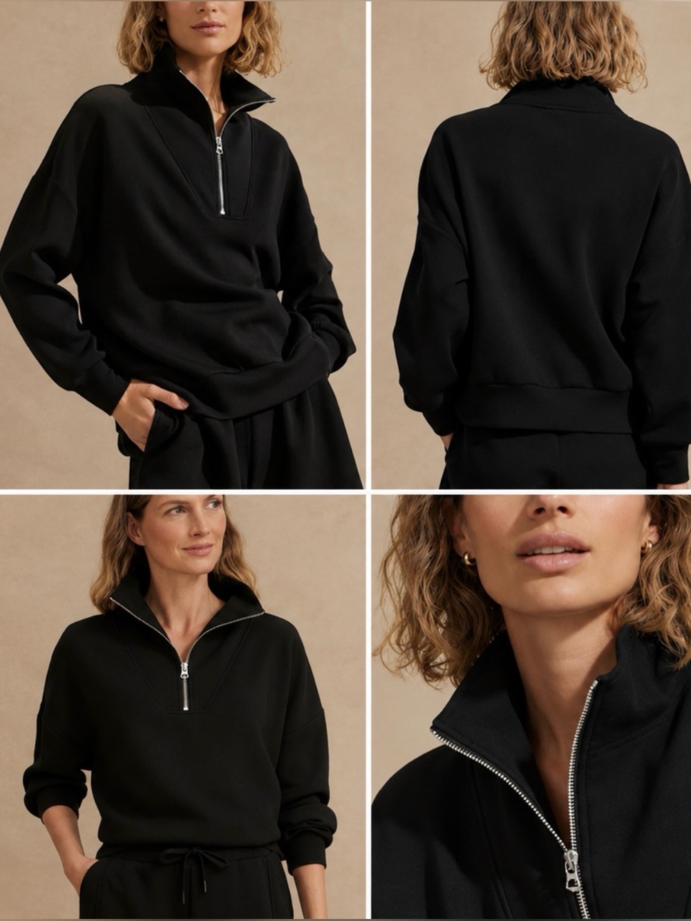 VARLEY women’s Hawley black 1/2 zip sweatshirt stand Collar Top viscose blend XL